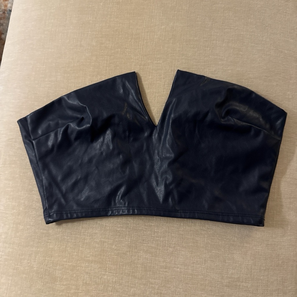 Black Faux Leather Strapless Top